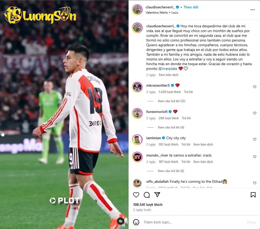 Claudio Echeverri xác nhận rời River Plate để chuyển tới Man City